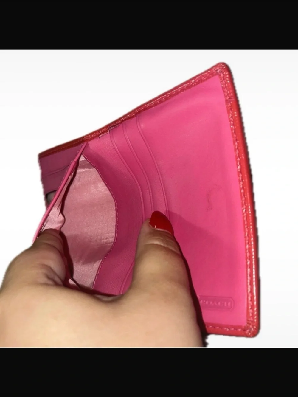 Coach Vintage Signature Canvas Mini Bifold Card Wallet Red/Pink Trim